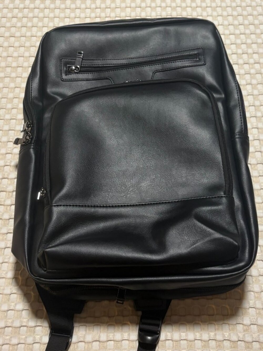 Unisex Black Vegan Leather Laptop Backpack